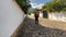 Man walking through the streets of Villa de Leyva, Colombia