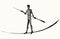 A man is walking on a tightrope. Vector drawing