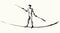 A man is walking on a tightrope. Vector drawing