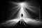 A man walks into a brightly lit room. AI Generated