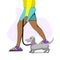 Man walks dog. Dachshund on leash. flat vector illustration