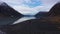 Man Walks near Portage Lake. Alaska, USA. Aerial View