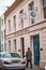 Man walks outside the odd fellows hall in canterbury town of kent