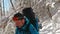 Man Walks The Trail On A Winter Hike. He Takes Selfies