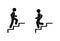 Man walks up and down the stairs, stick figure pictograms people, human silhouette