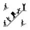 Man walks up the stairs, stick figure pictogram, human silhouette, falling from a ladder, carrying cargo,