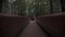 Man in warm clothes crosses wooden bridge toward camera