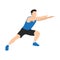 Man warming up legs before jogging hands in the front. Flat vector