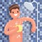 Man washes in the shower in the bathroom. Vector illustration in