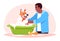 Man washing dog semi flat RGB color vector illustration