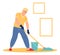 Man washing floor with mop and water bucket. House cleaning