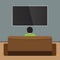 Man watches TV on sofa. Back view. Flat and solid color design Vector.