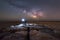 Man watching the Milky Way Galaxy rise from a Jetty