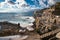 Man watching the rough winter surf, Bogliasco