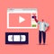 Man Watching Video Course, Online Lesson or Webinar. Student Character Distant Learning, Study in University or College