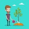 Man watering tree vector illustration.