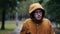 Man in waterproof jacket during rain