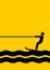 Man waterskiing graphic in black and yellow