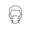 Man wear face mask medical vector icon or man person wear protective medical mask isolated symbol, line art, flat illustration - V