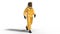 Man wearing biohazard protective outfit, human with gas mask dressed in hazmat suit for toxic and chemicals protection, 3D