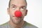 Man Wearing Clown Nose