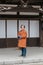 Man wearing Edo period samurai costume in Noboribetsu Date JIdaimura Historic Village at Hokkaido, Japan