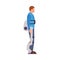 Man Wearing Exoskeleton as Future Technology Device Vector Illustration