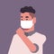 Man wearing face mask environmental industrial smog dust toxic air pollution and virus protection concept male cartoon