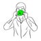 Man wearing green mask vector illustration sketch doodle hand drawn with black lines isolated on white background