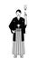 Man wearing Hakama with crest coming up with an idea