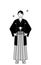 Man wearing Hakama with crest with his hands on his hips