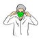 Man wearing medical green mask vector illustration sketch doodle hand drawn with black lines isolated on white background