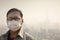 man wearing mouth mask against air pollution