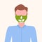 Man wearing protective face mask with plant icon smog air pollution virus protection ecology concept guy profile avatar