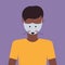 Man wearing protective mask with mouse face smog air pollution virus protection concept african american guy profile