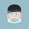 Man wearing protective medical face mask cartoon design icon vector illustration.