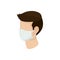 Man wearing protective medical face mask cartoon isometric design icon vector illustration.