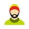 Man wearing rastafarian hat icon, flat style