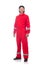 The man wearing red coveralls isolated on white