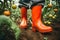 Man Wearing Rubber Boots in a Garden, Generative AI