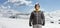 Man wearing a skiing equipment on a snowy mountain