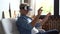Man wearing VR headset. Handsome man resting use VR glasses. New technologies