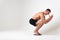 Man with weights health pondered, health and sports on a white background sore white young medicine, muscular chronic