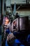 Man welding with reflection of sparks on visor