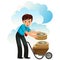 Man with wheelbarrow full of golden coins poster