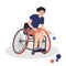 Man in wheelchair playing boccia game isolated