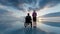 Man in wheelchair and wife at the Uyuni Salt Flats, Bolivia, at sunset