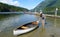 Man with a White Canoe at Buntzen Lake Park