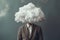 Man with white cloud instead of head. Dreaming mind surreal abstract brain concept