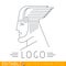 Man in winged helmet. Head of Greek or Viking god. Logo template. Editable vector graphic in linear style